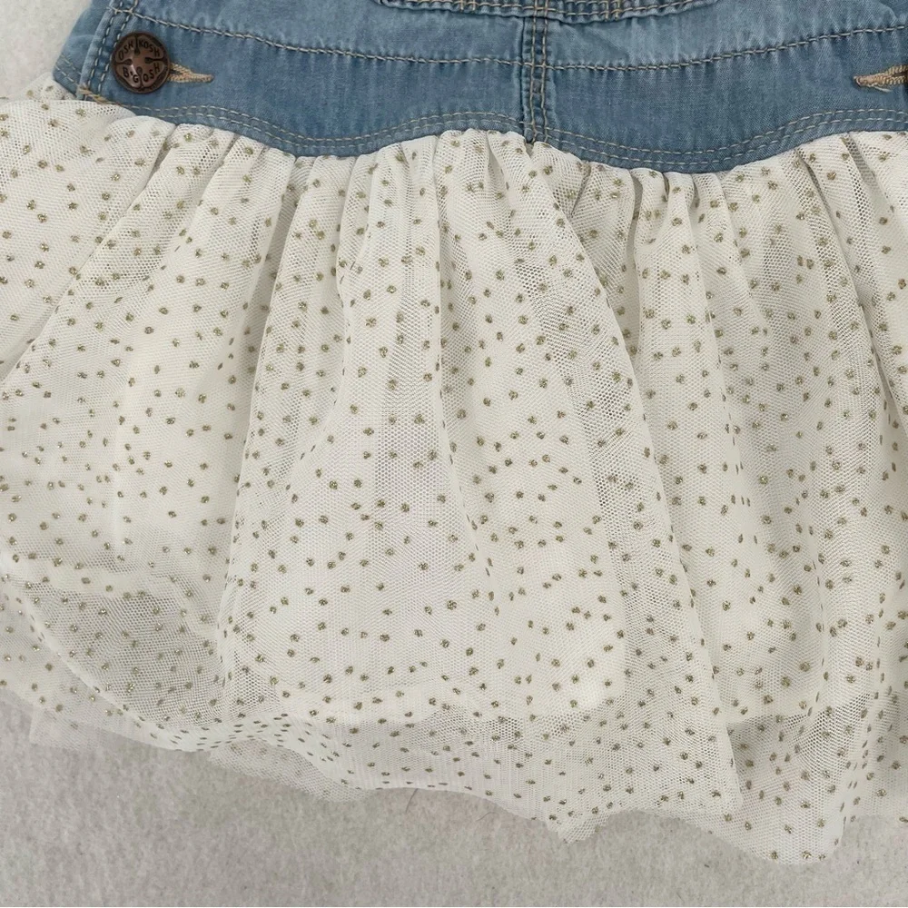 OSHKOSH B’GOSH Girls denim jean Overall Tulle dress polka dot sparkle gold 2T - Picture 5 of 6